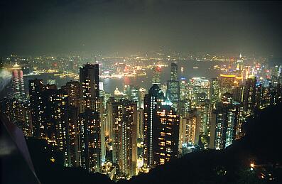 Hong Kong Island -  nächtlicher Blick vom Victoria Peak auf die leuchtende Skyline von Hongkong
