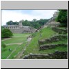 Palenque - links Gran Palacio (Westseite), am rechten Rand Tempel der Inschriften, Blick vom Tempel XII aus