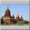 Bagan - Pagoden Pa-thar-da, Sin-myar-shin (mit goldener Spitze) und Yadana-man-aung an der Anawrahta Rd.