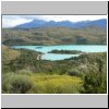 Torres del Paine - Wanderung vom Campingplatz Pehoé zum Aussichtspunkt Mirador Condor, Blick auf den Lago Pehoé