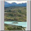 Torres del Paine - Wanderung vom Campingplatz Pehoé zum Aussichtspunkt Mirador Condor, Blick auf den Lago Pehoé