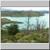 Torres del Paine - Wanderung vom Campingplatz Pehoé zum Aussichtspunkt Mirador Condor, Blick auf den Lago Pehoé