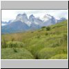 Torres del Paine - Wanderung vom Campingplatz Pehoé zum Aussichtspunkt Mirador Condor, Blick auf die Cuernos