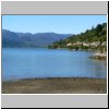 Landschaft an der Carretera Austral im Agrocamping Las Toninas bei Puyuhuapi am Ufer eines Pazifikfjordes